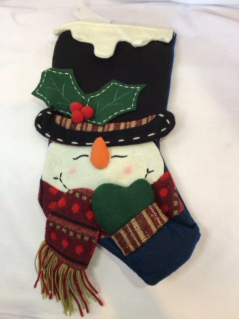 Stocking Blue/White Felt Snowman Holiday Item