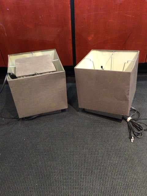 Pair Brown Fabric AS IS Square Lamp