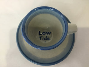 M.A. Hadley 2 Piece Gray/Blue Stoneware Cup/Saucer