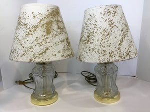 Vintage White/Gold Glass Pair Lamp Set
