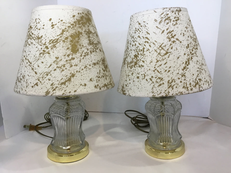 Vintage White/Gold Glass Pair Lamp Set