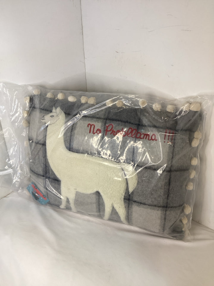 Gray/White Flannel Llama Plaid Pillow