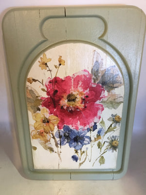 Handmade Decoupage Pink/multi Wood Flowers Footed Tray