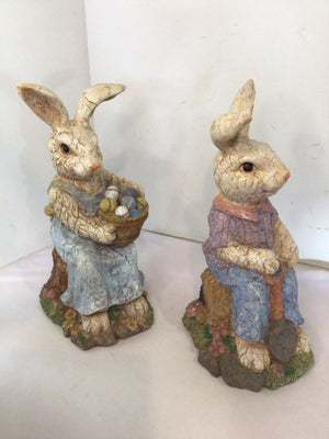 Easter Pastel Resin Bunnies Pair Holiday Item