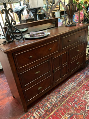 Wood w/Mirror 6 Drawer Brown Dresser/Chest