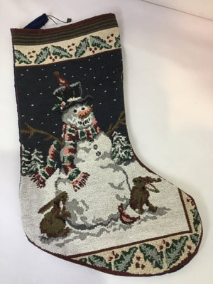 Stocking Blue/White Polyester Snowman Holiday Item