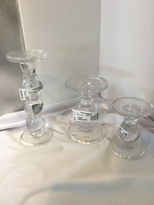 Set of 3 Clear Glass Candle Holders