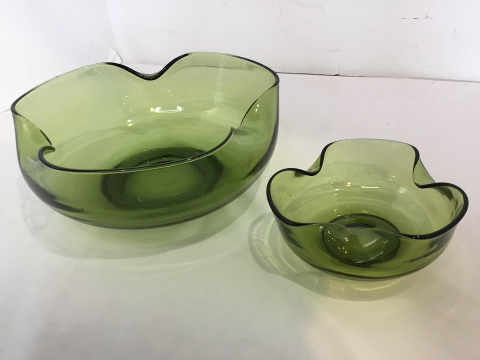 Retro Green Glass Chip & Dip Serving Dish
