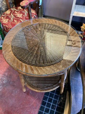 Wicker Glass Top Brown Table