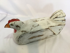 Folk Art White/Red Wood Chicken Figurine