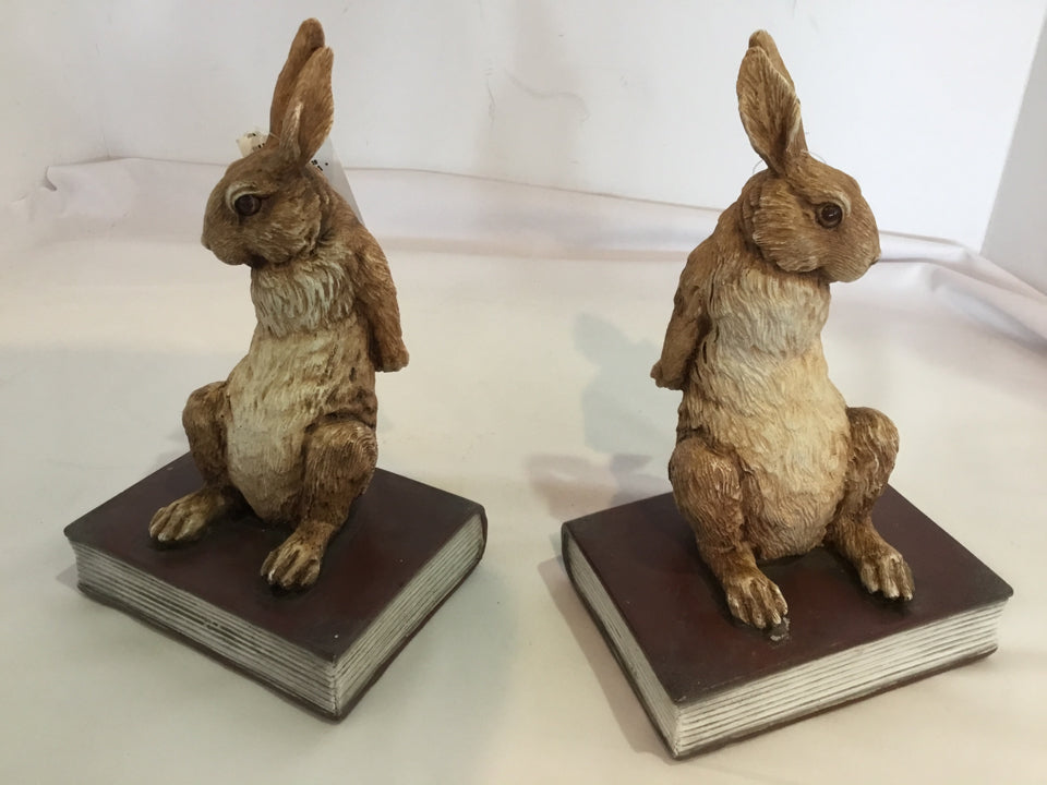 Red/Beige Resin Rabbit Signed Book Ends