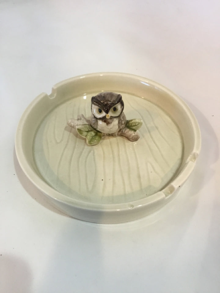 White/Brown Ceramic Owl Ashtray
