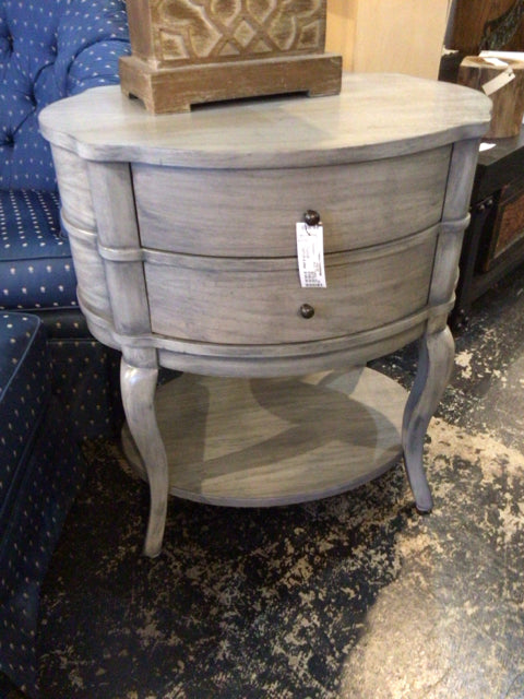 Wood 2 Drawers Oval Gray Nightstand