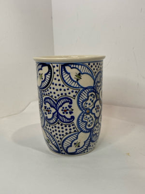 World Market Blue/White Pottery Handpainted Utensil Holder