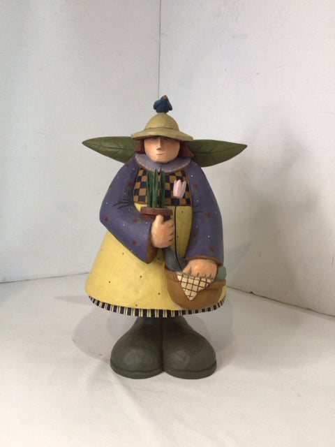 Williraye Studio Whimsical Blue/Cream Resin Gardener Statue