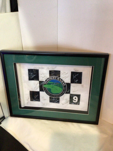 Green/White Flannel Signed Shadow Box