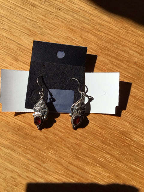 Silver Red Earrings