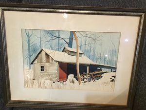 Signed Watercolor Barn Framed Art