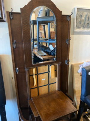 Vintage Wood Mirror Brown Hall Tree