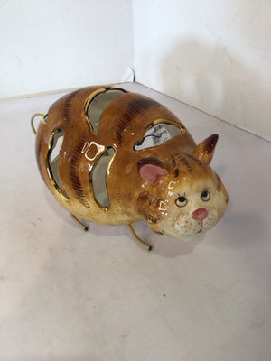 Brown/Gold Ceramic Cat Candle Holder