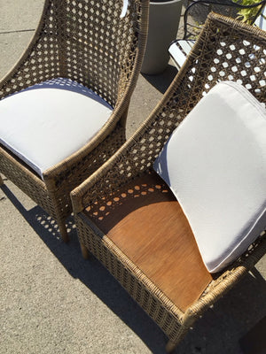 Grandin Road Pair Rattan w/cushion Natural Chair Set