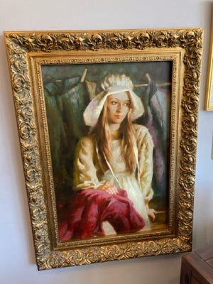 Signed Oil painting Woman Framed Art