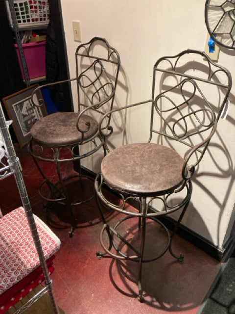 Pair Metal/Leather Brown Barstool/Bar Stool