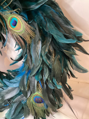 Blue/Green Feather Peacock Wreath