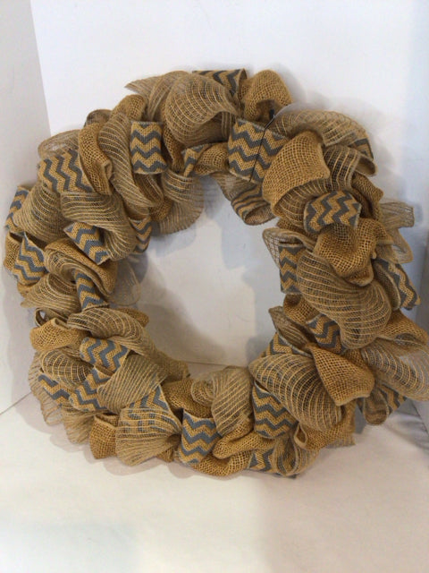 Tan/Blue Burlap Ribbon Wreath