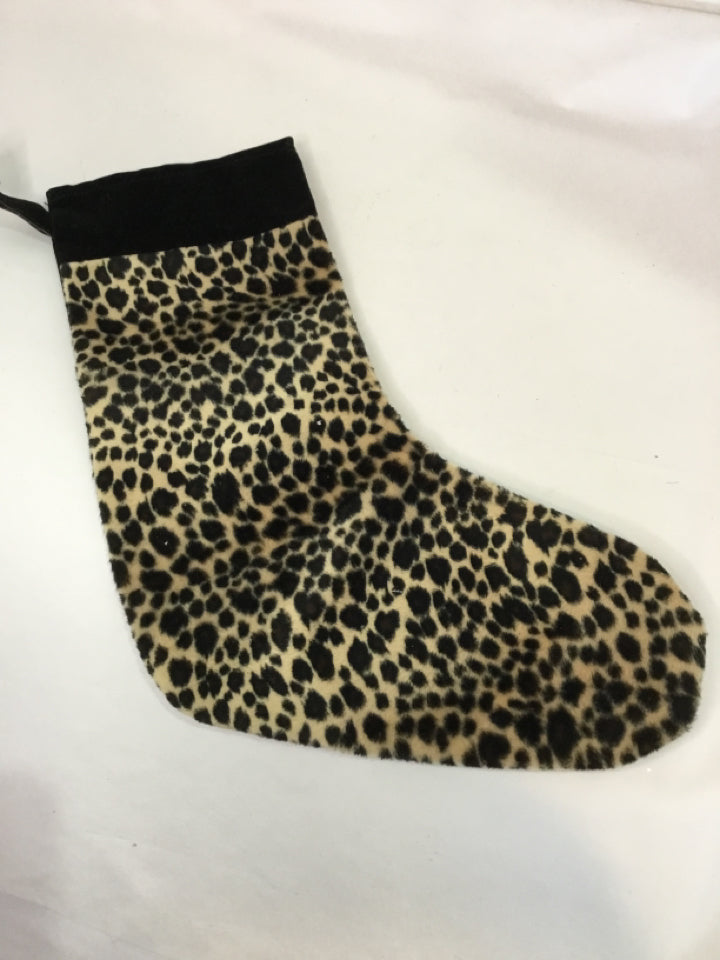 Stocking Tan/Black Faux Fur Leopard Holiday Item