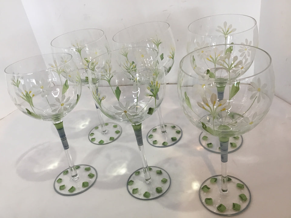 Painted White Glass Set of 6 Wine Glasses