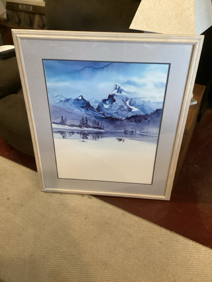 White/Blue Mountains Framed Art