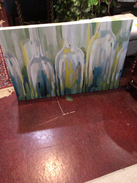 Blue/Yellow Wine Bottle Stretch Canvas Art