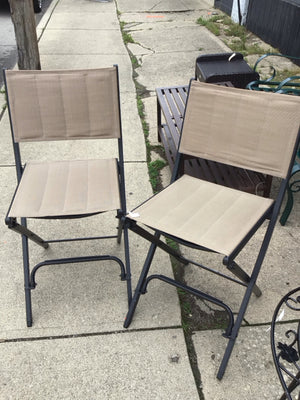 Folding Metal/Mesh Outdoor/Outside Brown Chair Set