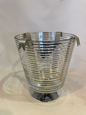 Bath & Body Works Clear/Silver Glass Stripe Pedestal Candle Holder