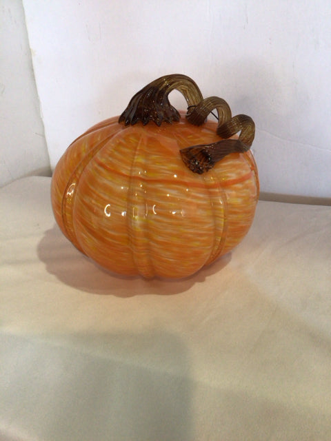 Fall Orange/White Blown Glass Pumpkin Swirl Holiday Item