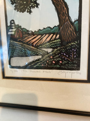 Signed Green/Brown Farmstead Framed Art