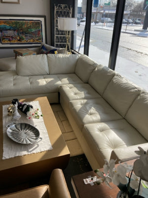 Natuzzi Leather White Sectional Sofa