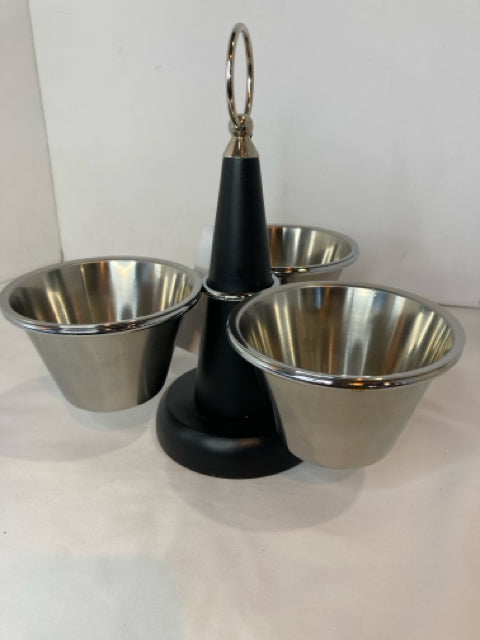 Mid-Century Black/Silver Metal Divided Serving Dish