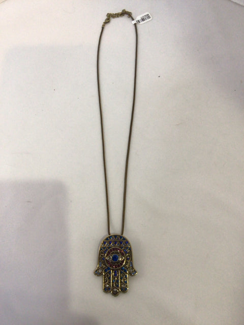 Gold/blue Hand Necklace