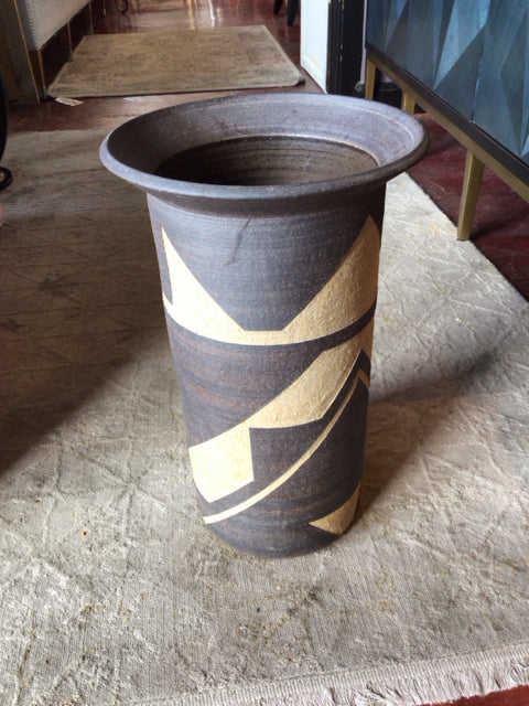 Brown/Tan Ceramic Zig Zag Umbrella Stand