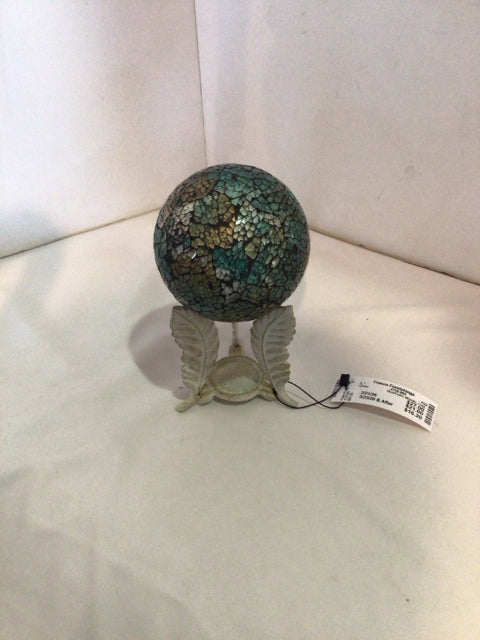 Blue/Gold Mosaic Leaf On Stand Globe