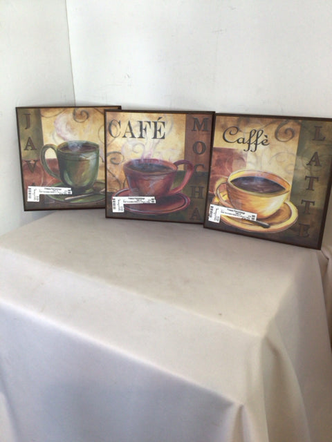Set of 3 Wood Coffee Wall Decoration Art