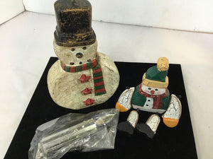 Christmas White/Green Wood Snowman Figure Holiday Item