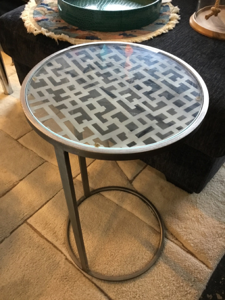 Silver Metal Glass Top Plant Stand