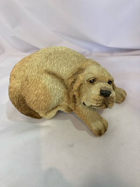 Battery Operated Tan Resin Bark Dog Sculpture