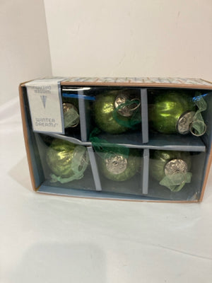 Green Glass Set of 6 Holiday Ornaments