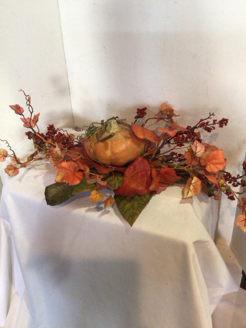 Centerpiece Orange Wood Leaves Pumpkin Holiday Item
