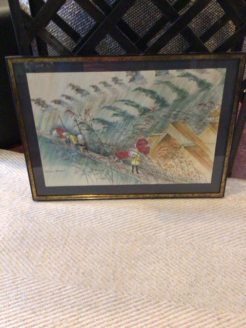 Signed Multi-Color Water Color Landscape Beach Framed Art