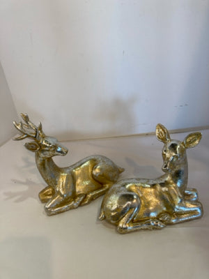 Figurines Gold Resin Deer Pair Holiday Item